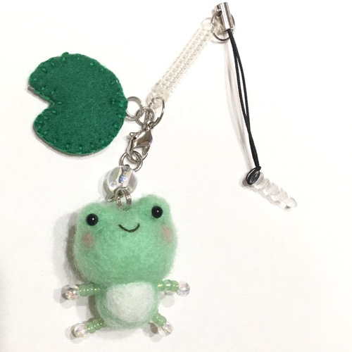 かえるちゃんのスマホクリーナー＊ストラップ 羊毛フェルト MOCOCO