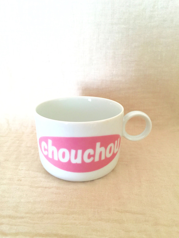 【sale】chouchou　ピンク　マグカップ　磁器　ポーセラーツ 1枚目の画像