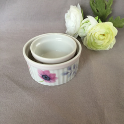 【sale】草花柄【ココット】大小セット　磁器　ポーセラーツ 5枚目の画像