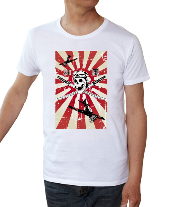 大日本帝国 ゼロ戦 神風 旭日旗 半袖Tシャツ 1枚目の画像