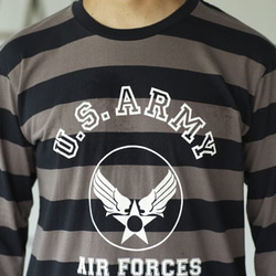 【USミアーミー　アメリカ空軍】  U.S ARMY ミリタリー  5.0オンス ボーダーロングTシャツ 1枚目の画像