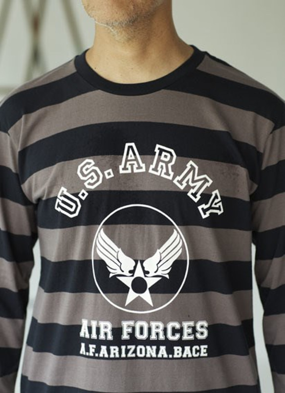 【USミアーミー　アメリカ空軍】  U.S ARMY ミリタリー  5.0オンス ボーダーロングTシャツ 1枚目の画像