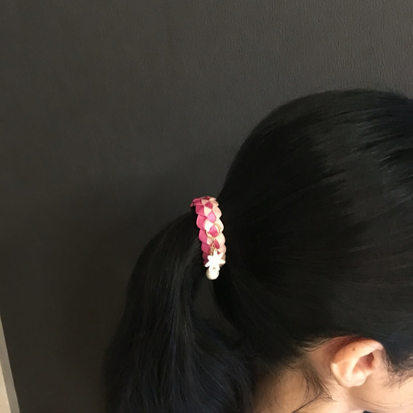 【送料無料】リボンアートのテールクリップ ピンクピンク 5枚目の画像