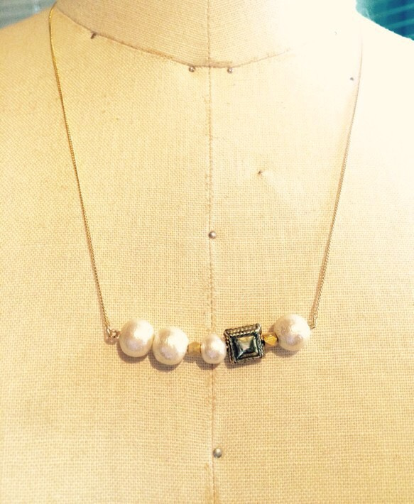 Bar Necklace Cotton pearl *square* 2枚目の画像