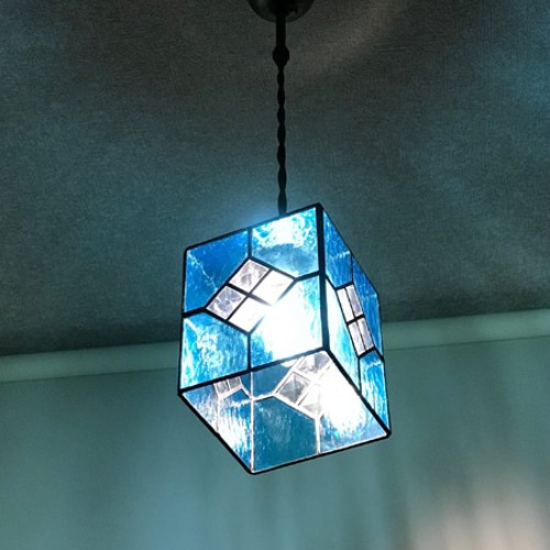 国内送料無料 ステンドグラス べベルガラス ペンダントライト ブルー