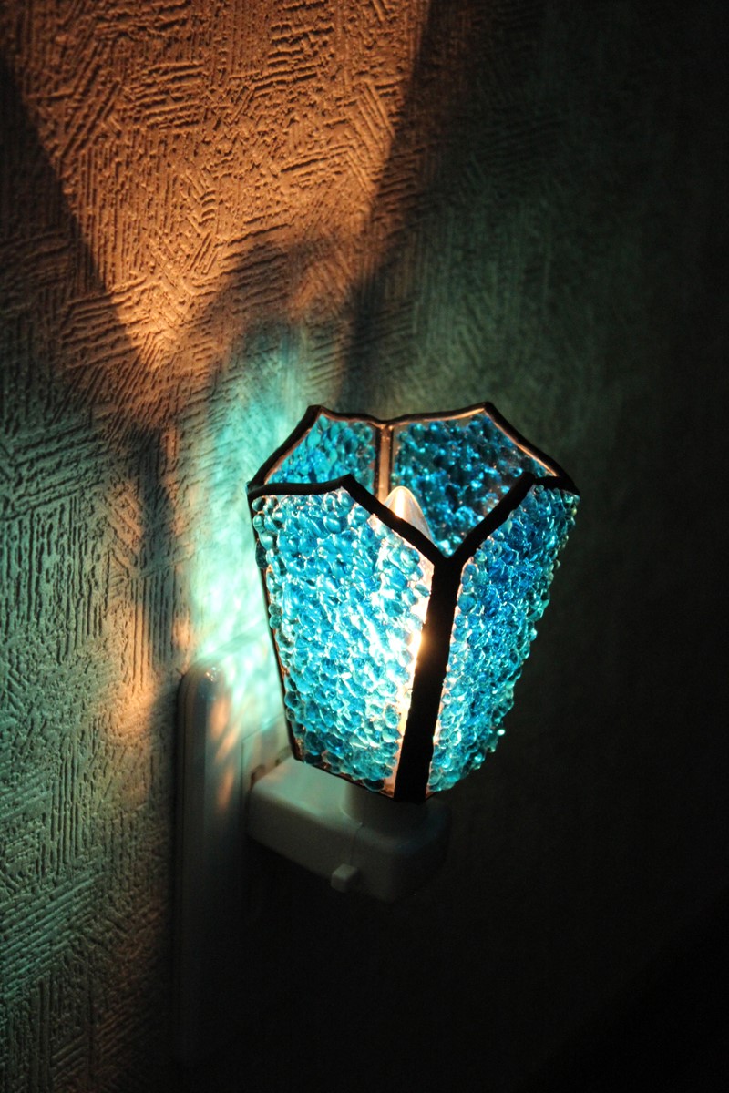 【照明 お休みライト ステンドグラス ブルー