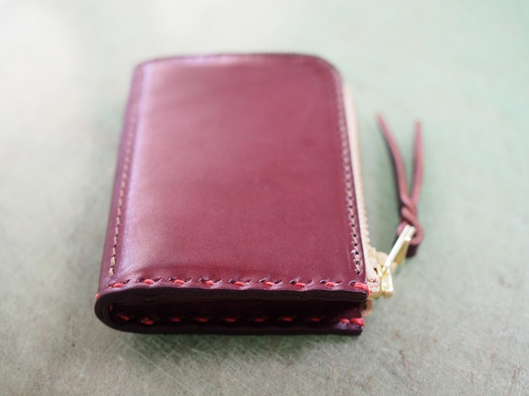 L字ファスナーの小型財布　ワインレッド 3枚目の画像