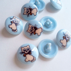 リボンの子猫 ブルー｜ヴィンテージボタン 13mm 3個セット（日本製デッドストック）Nr.rb067 1枚目の画像
