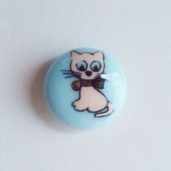リボンの子猫 ブルー｜ヴィンテージボタン 13mm 3個セット（日本製デッドストック）Nr.rb067 2枚目の画像