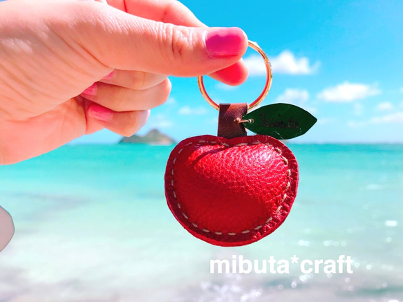 りんごちゃんのキーホルダー再販 名入れ無料 キーリング mibuta