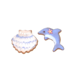 イルカと貝殻　アイシングクッキー 2枚目の画像