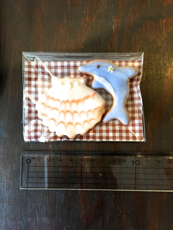 イルカと貝殻　アイシングクッキー 3枚目の画像
