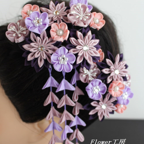 大人色・つまみ細工の髪飾り 2点セット かんざし Flower工房