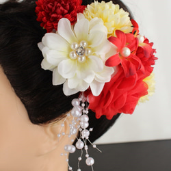 オーガンジーバラ（赤）と菊の髪飾り　4点セット 3枚目の画像