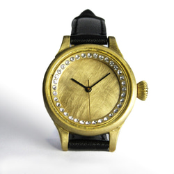 はつな×クリスタルガラス 29mm【受注制作】 レディース 手作り腕時計 真鍮製刻印（名入れ） 2枚目の画像