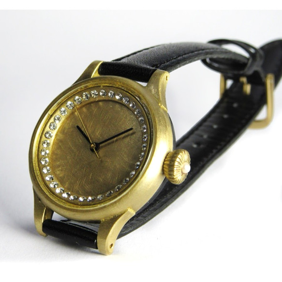 はつな×クリスタルガラス 29mm【受注制作】 レディース 手作り腕時計 真鍮製刻印（名入れ） 1枚目の画像