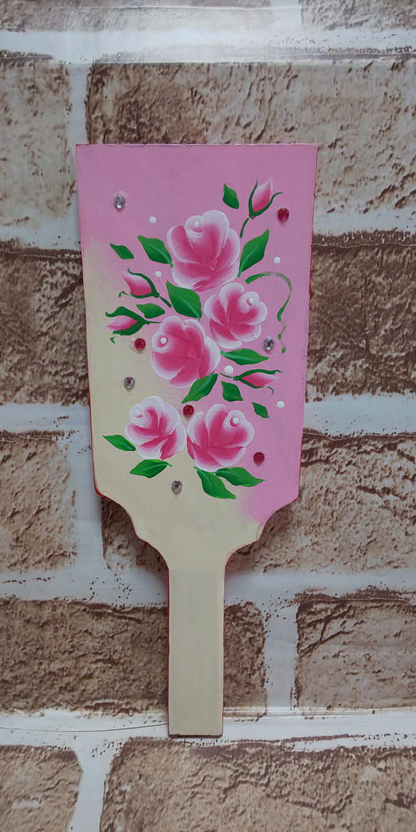 バラ柄の羽子板の飾り☆B☆トールペイント その他インテリア雑貨