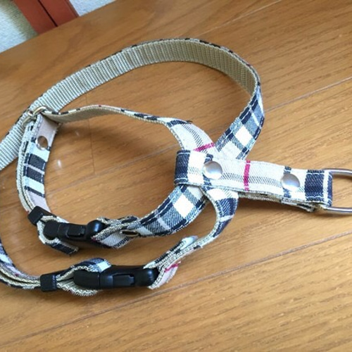 バーバリー風チェック☆小型犬用 ハーネス＆リード セット
