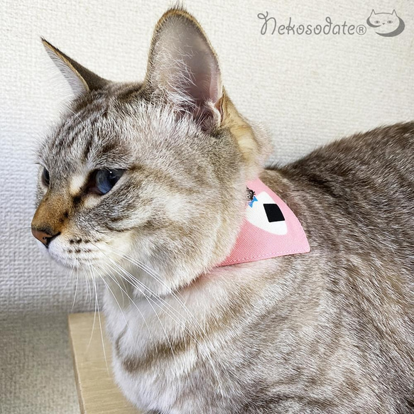 Serious Collar [貓和飯糰圖案粉色] 顯眼頭巾風格/貓友好型可選擇調節貓項圈安全項圈小貓成年貓 第2張的照片