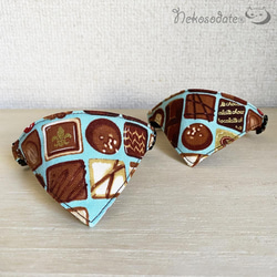 Serious Collar [Bonbon Chocolat Pattern Blue] 顯眼頭巾風格/貓友好型可選調節貓項圈 第1張的照片