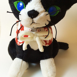 雪だるま柄・猫用つけ襟風首輪（ゴム留め）／子猫から成猫 2枚目の画像