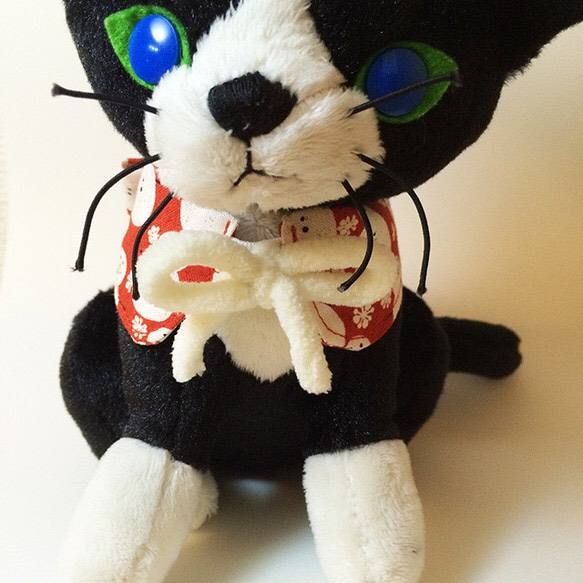 雪だるま柄・猫用つけ襟風首輪（ゴム留め）／子猫から成猫 2枚目の画像