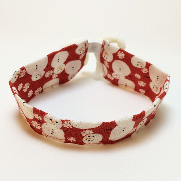 雪だるま柄・猫用つけ襟風首輪（ゴム留め）／子猫から成猫 4枚目の画像