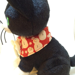 雪だるま柄・猫用つけ襟風首輪（ゴム留め）／子猫から成猫 5枚目の画像