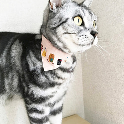 Serious Collar【咖啡廳飲料圖案】顯眼頭巾風格/貓友好型可選擇帶扣貓項圈安全項圈小貓成年貓 第1張的照片