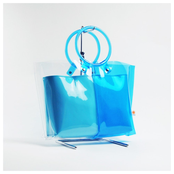 【数量限定3点　夏の福袋】清涼感のあるブルーのバッグ2点セット　[　PVC　帆布　クリアバッグ　ショルダーバッグ　] 2枚目の画像
