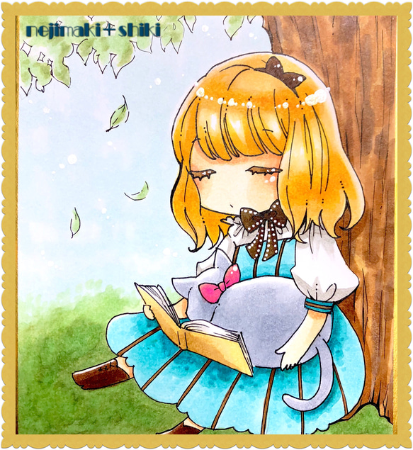 手描きイラスト　オリジナルイラスト　　アリス　中色紙 手描きイラスト オリジナルイラスト アリス 中色紙 イラスト