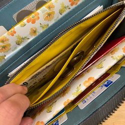 送料無料 ♪ 北欧 和風 ミックスフラワー ♡ L字ファスナー ジャバラ マルチケース Mサイズ 3枚目の画像