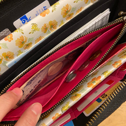 送料無料 ♪ 黒地にゴールド さくらんぼ ♡ L字ファスナー ジャバラ マルチケース Mサイズ 3枚目の画像