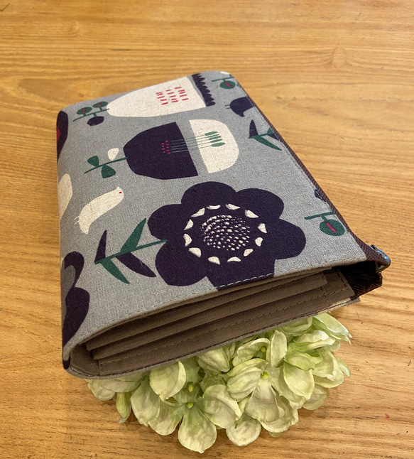 送料無料 ♪ 北欧 花柄 ♡ L字ファスナー ジャバラ マルチケース Sサイズ 5枚目の画像