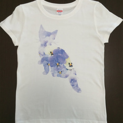 可愛的小貓和三色堇的T卹藍色有各種定做尺寸 第3張的照片