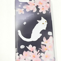 猫と桜のスマホケース　昼桜ver/夜桜ver　受注生産　各種機種対応　 2枚目の画像
