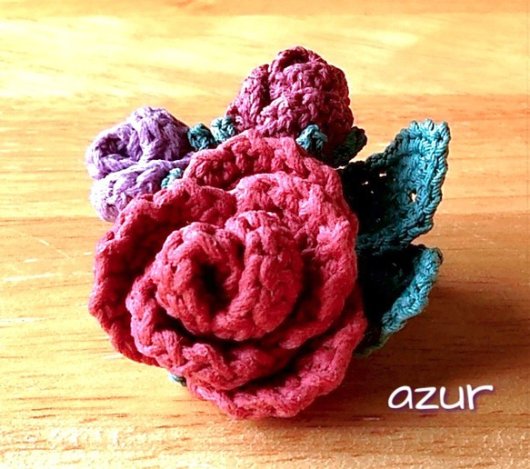 小さな薔薇のコサージュ　アンティークピンク＋紫系 2枚目の画像