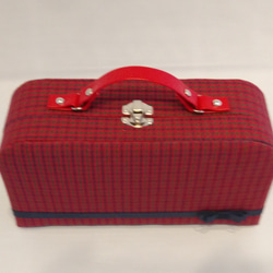 赤チェック★トランク型BOX（裁縫箱、お道具箱にも) 2枚目の画像