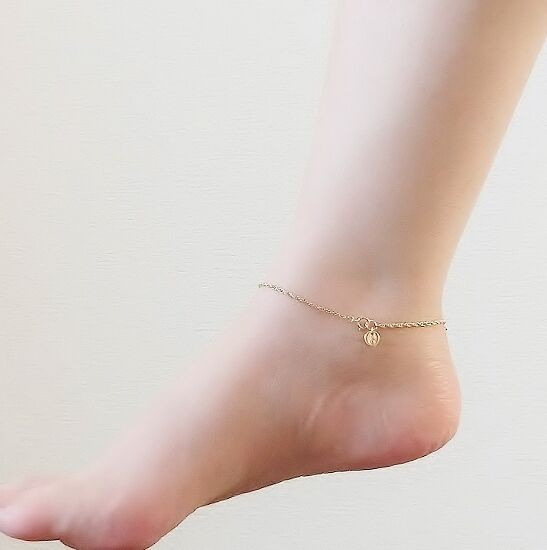 ロープデザインチェーンアンクレット (イニシャルプレート付き)