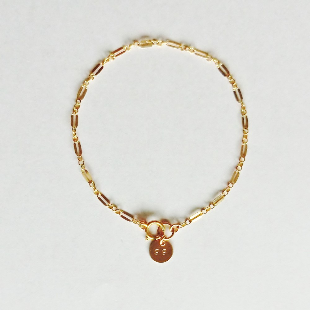 リーフデザインチェーンブレスレット(2ケタ数字プレート付き)