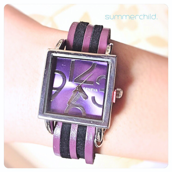 兩色皮錶帶手錶（紫色再次上架）★ 刻字♪ 第3張的照片