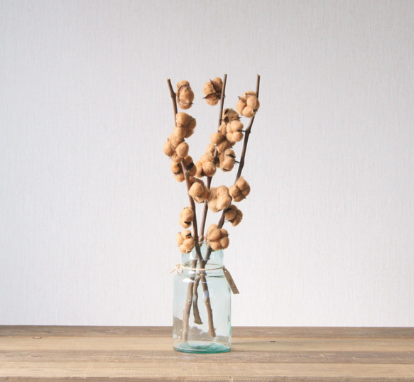 造花】コットンフラワー茶色 7輪 3本セット 65cm その他素材