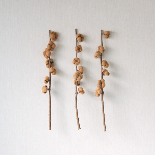 造花】コットンフラワー茶色 7輪 3本セット 65cm その他素材