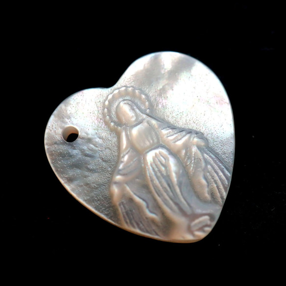 天然白蝶貝 手彫り 聖母マリア シェル パーツ 15mm 1個 2枚目の画像