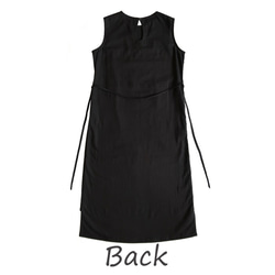 【ネット限定】　リネン＆コットン 裾がカーブになったノースリーブ ドレス ワンピース 半袖 麻 ブラック 8枚目の画像