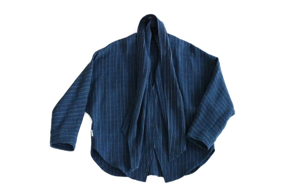 【 春の新作 】 インディゴ・手織り・ドルマンスリーブジャケット 6枚目の画像