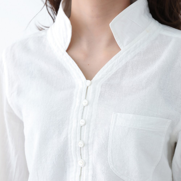 『 Tomo 』 オールシーズン コットン100%  ガーゼ素材 チュニックシャツ 白 4枚目の画像