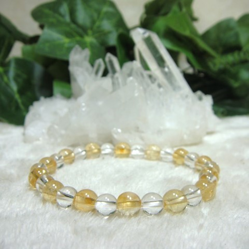タイチンルチル ブレスレット黄金に輝く水晶 7mm玉 手首サイズ16.5cm