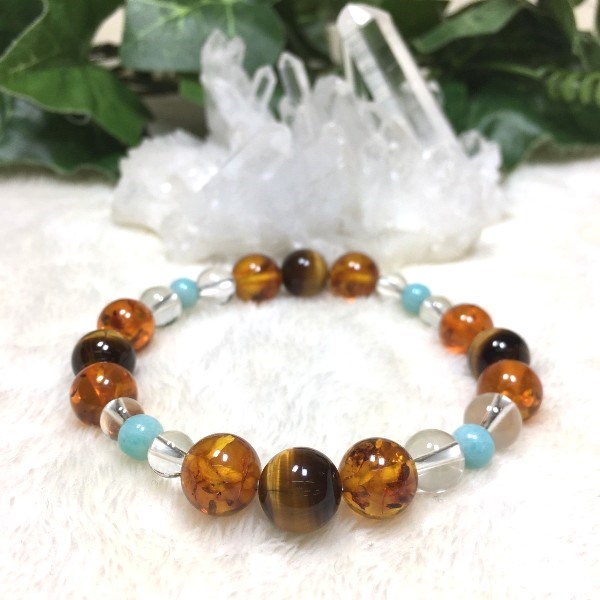 ギャンブル運を上げる★（タイガーアイ×アンバー×アマゾナイト)【一部人工アンバー使用】Men'sサイズ