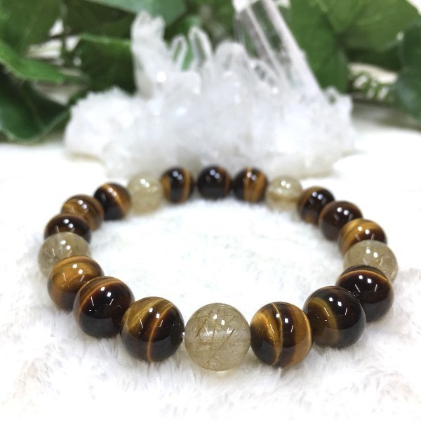 ブレスレット★金力・仕事力UP★最強の組合せ！タイガーアイ×ルチルクォーツ◆Men'sサイズ/mbl-17 10,500円